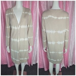 Pure J Jill Dark Oatmeal Cotton Button Tye-dye Knit Cardigan Size Medium